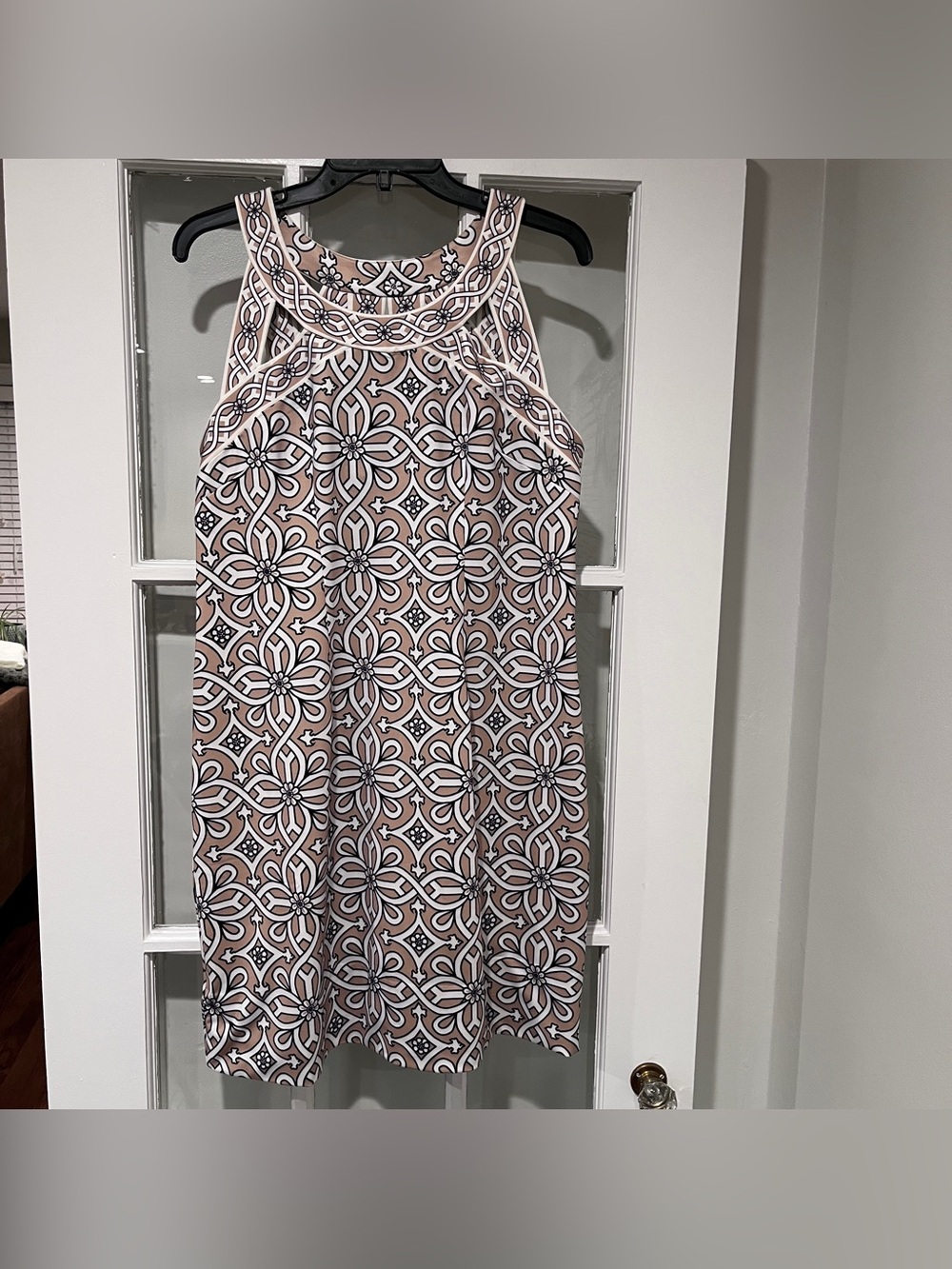 GRETCHEN SCOTT Isosceles Rio Gio Dress Neutral Tan Knee Length Sz Large Stretch